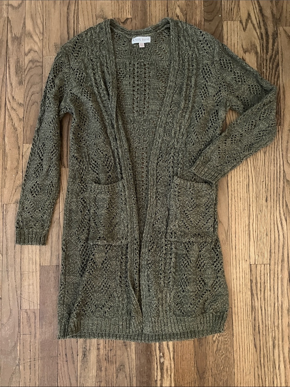 Knox Rose Olive Green Open-Front Knit Duster Cardigan XXL